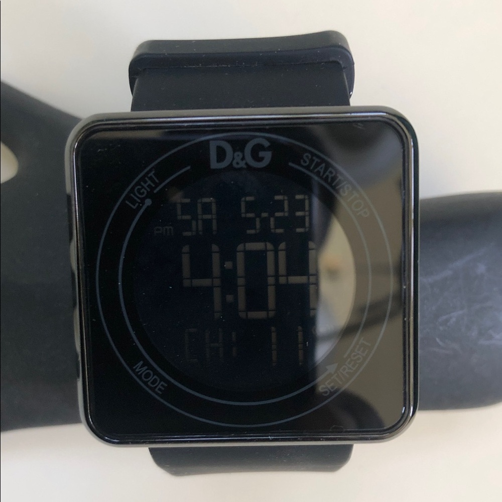 D&G Black Square Digital Watch with Silicone Strap
